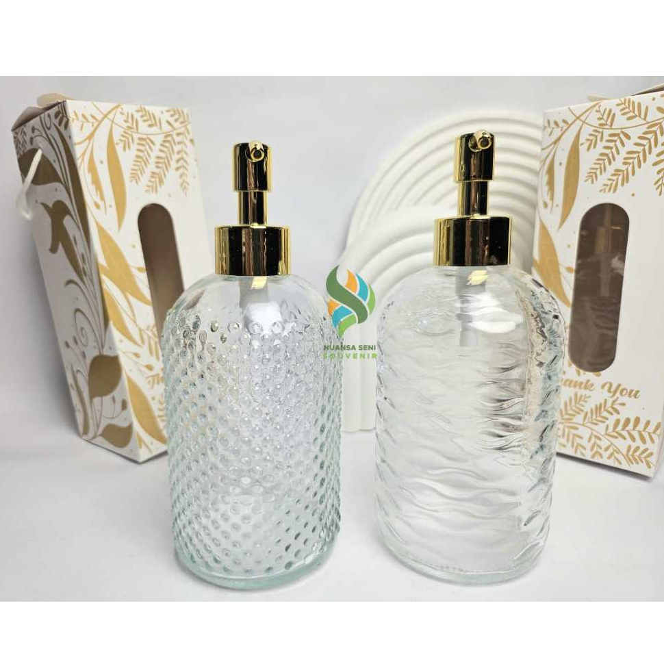 Souvenir Botol Pump Sabun Cair Kaca Bening Dispenser Botol Beling Kristal Kemas Box