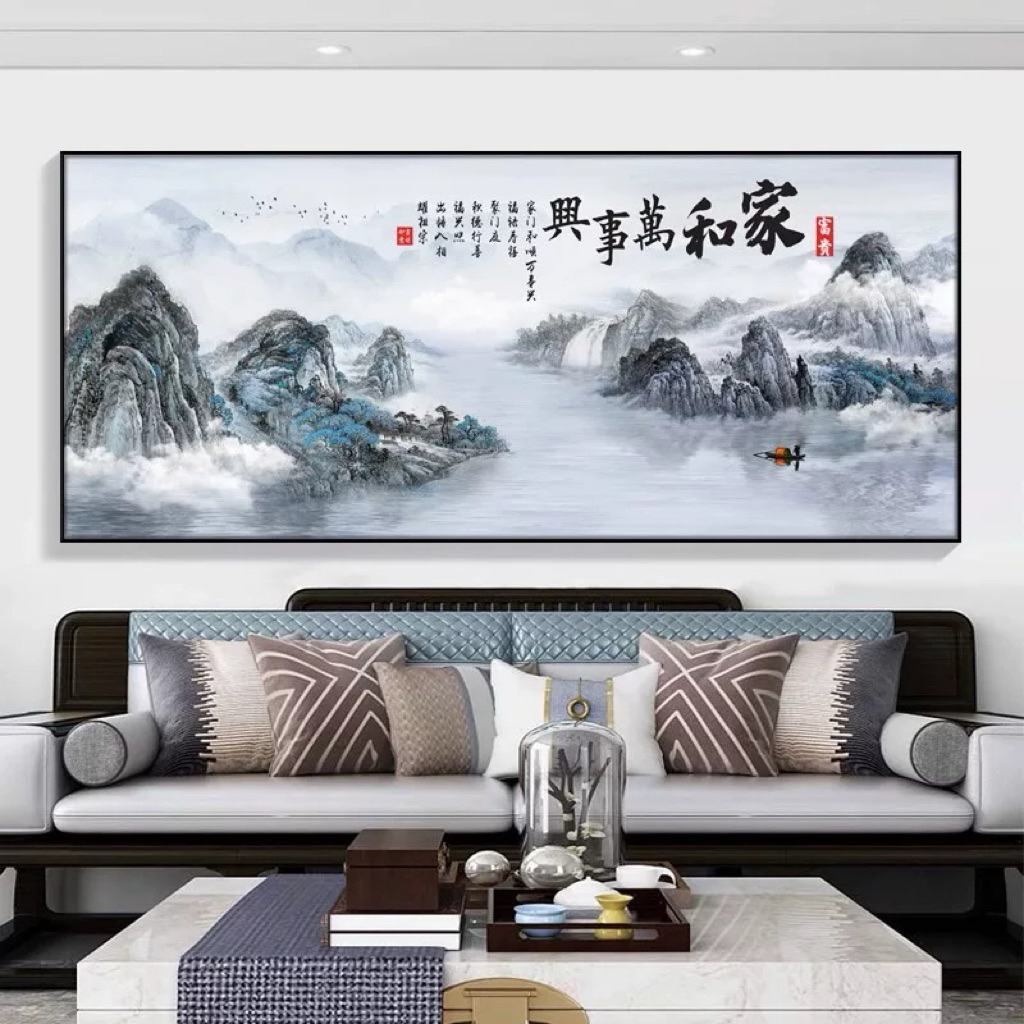 KOKOPAINTING Lukisan Porcelain Diamond 5D Kristal Motif Lukisan Pemandangan Gunung Cina Kaligrafi Fe