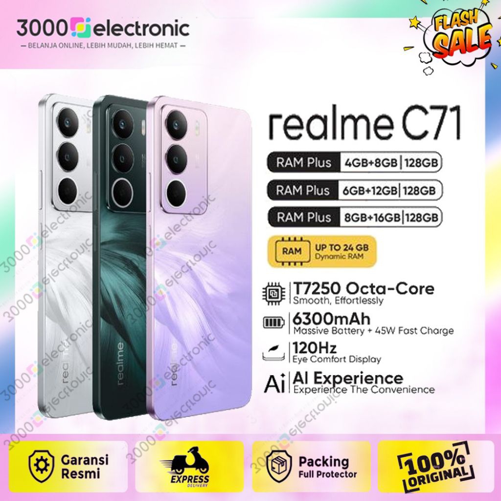 Realme C71 NFC Ram 4/128gb - 6/128gb - 8/128gb ] Baterai 6300 mAh +fast charging 45 watt | unisoc T7
