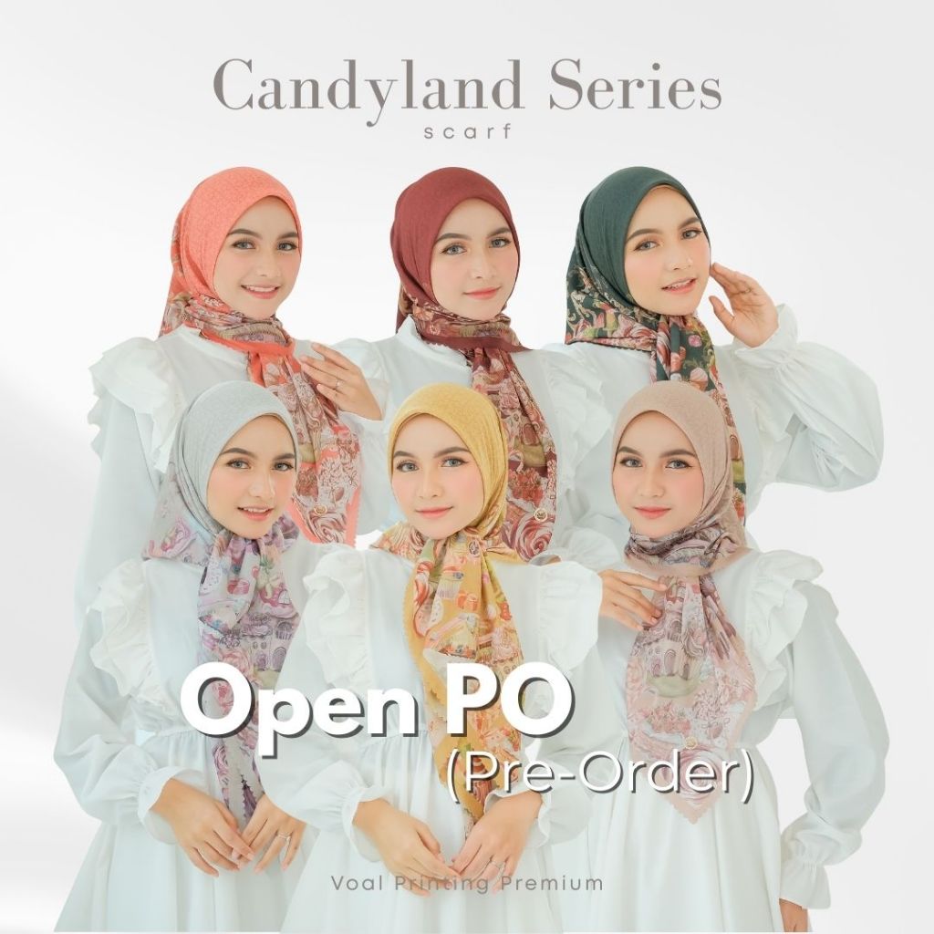 Open PO (Pre-Order) Kinaya - Candyland Series - Jilbab Segi Empat Motif Printing Scarf Voal Premium 
