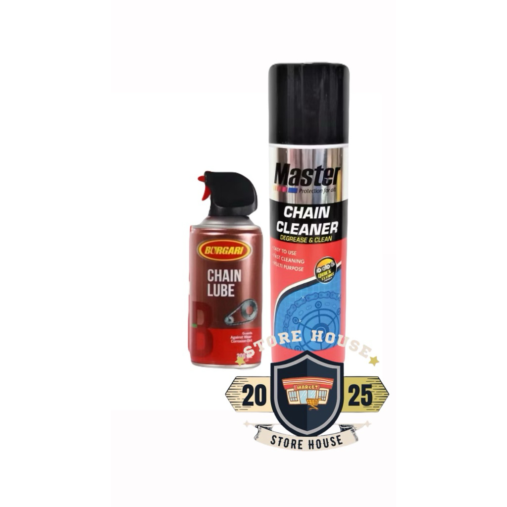PAKET PERAWATAN RANTAI. MASTER CHAIN CLEANER 500 Ml & BURGARI CHAIN LUBE 300ml