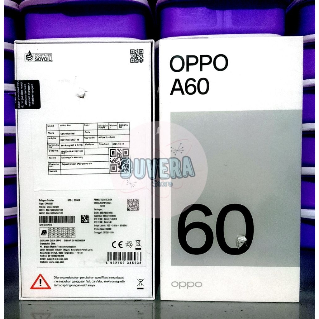 DUS BOX KOTAK CELLULER OPPO A60 COPOTAN ASLI BAWAAN DUS OPPO A60 KARDUS HP