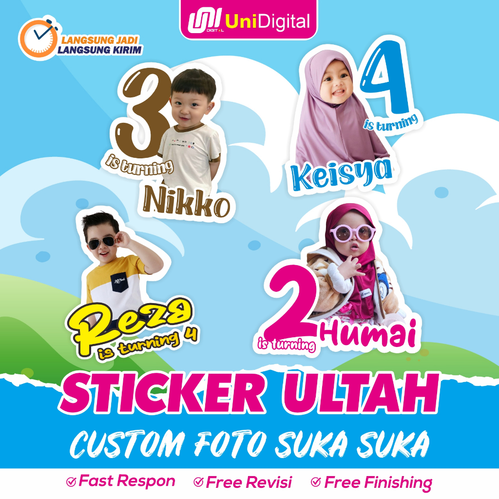 

(ISI 40PCS) Stiker Ulang Tahun Anak / Sticker Birthday Custom Foto Label Bento / Souvenir (Gratis Desain Murah Lucu)