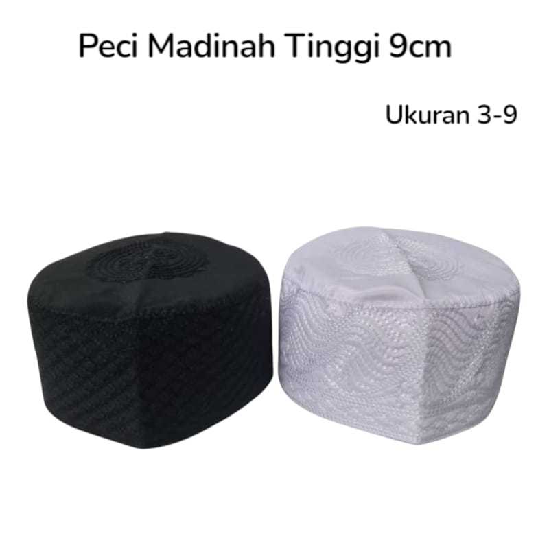Peci Madinah Original/Peci Haji Kopiah/Peci Madinah Hitam Dan Putih/Peci Madinah Tinggi 9cm