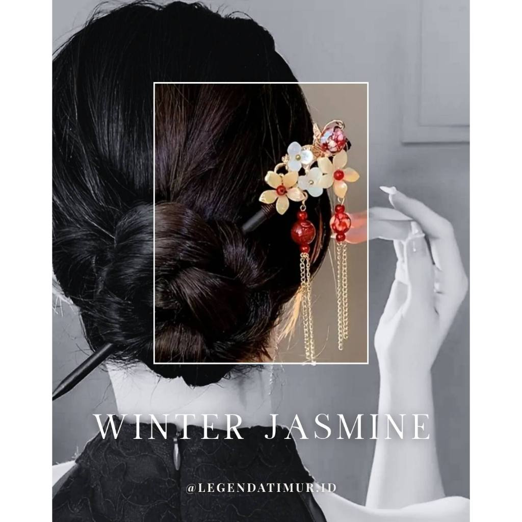 LTAR1014 LEGENDA TIMUR Hiasan kepala Tusuk Konde Kayu Winter Jasmine Jepit Rambut Jepitan Mewah Eleg