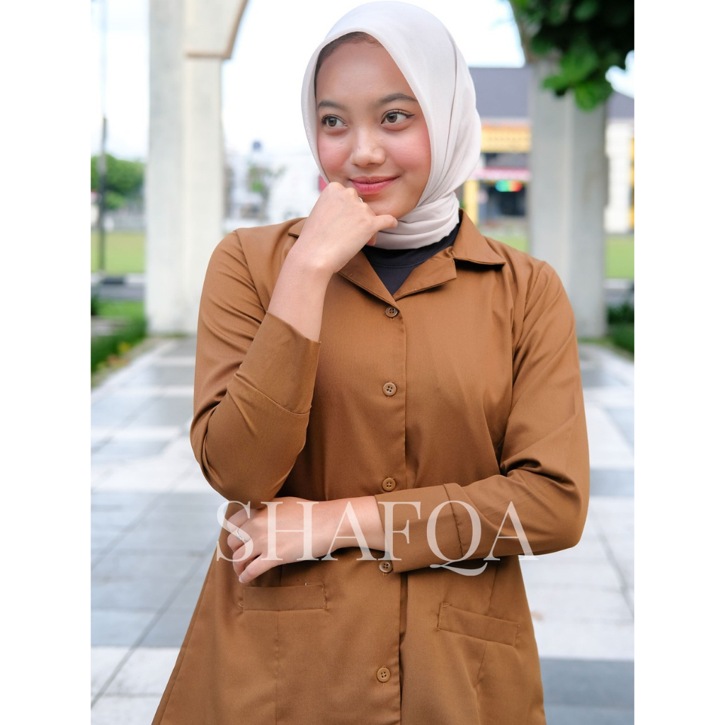 SHAFQA Setelan Seragam Pns Wanita Baju Dinas Pns Khaki Tua SERAGAM Guru Wanita Bahan Katun toyobo FD