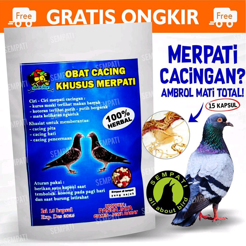 OBAT CACING KHUSUS MERPATI PANCA JAYA ISI 15 KAPSUL OBAT BURUNG MERPATI satu PERSACET