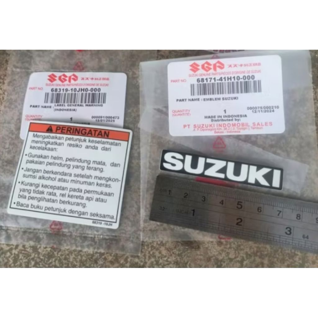 stiker warning dan stiker emblem tulisan SUZUKI semua motor Suzuki smash shogun satria spin skywave 