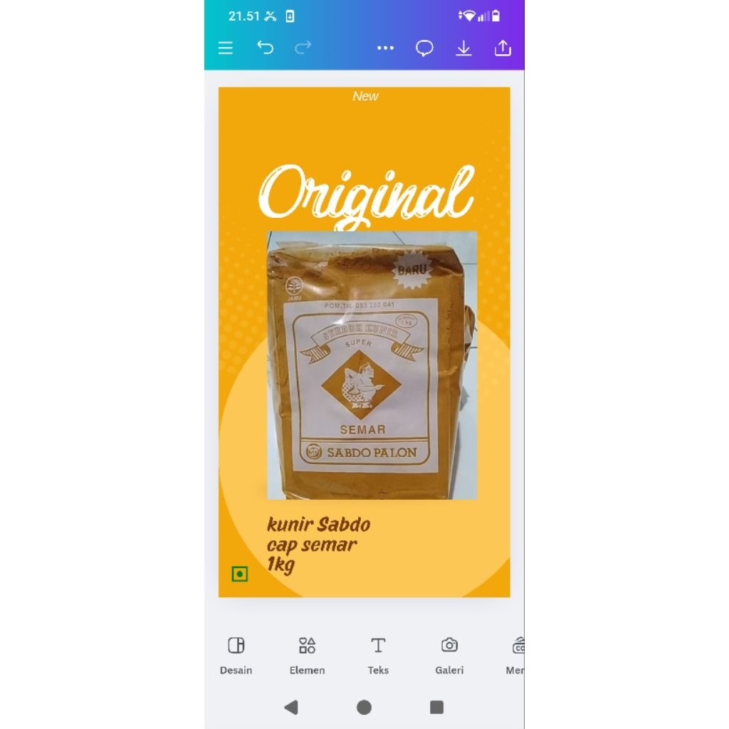 

kunir serbuk Sabdo Palon cap semar 1 kg original