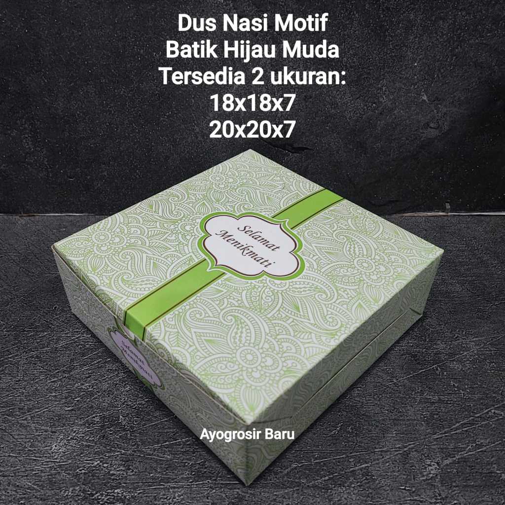 Dus Nasi 18x18 Motif Batik Hijau Muda isi 100 pcs GS Box Besek