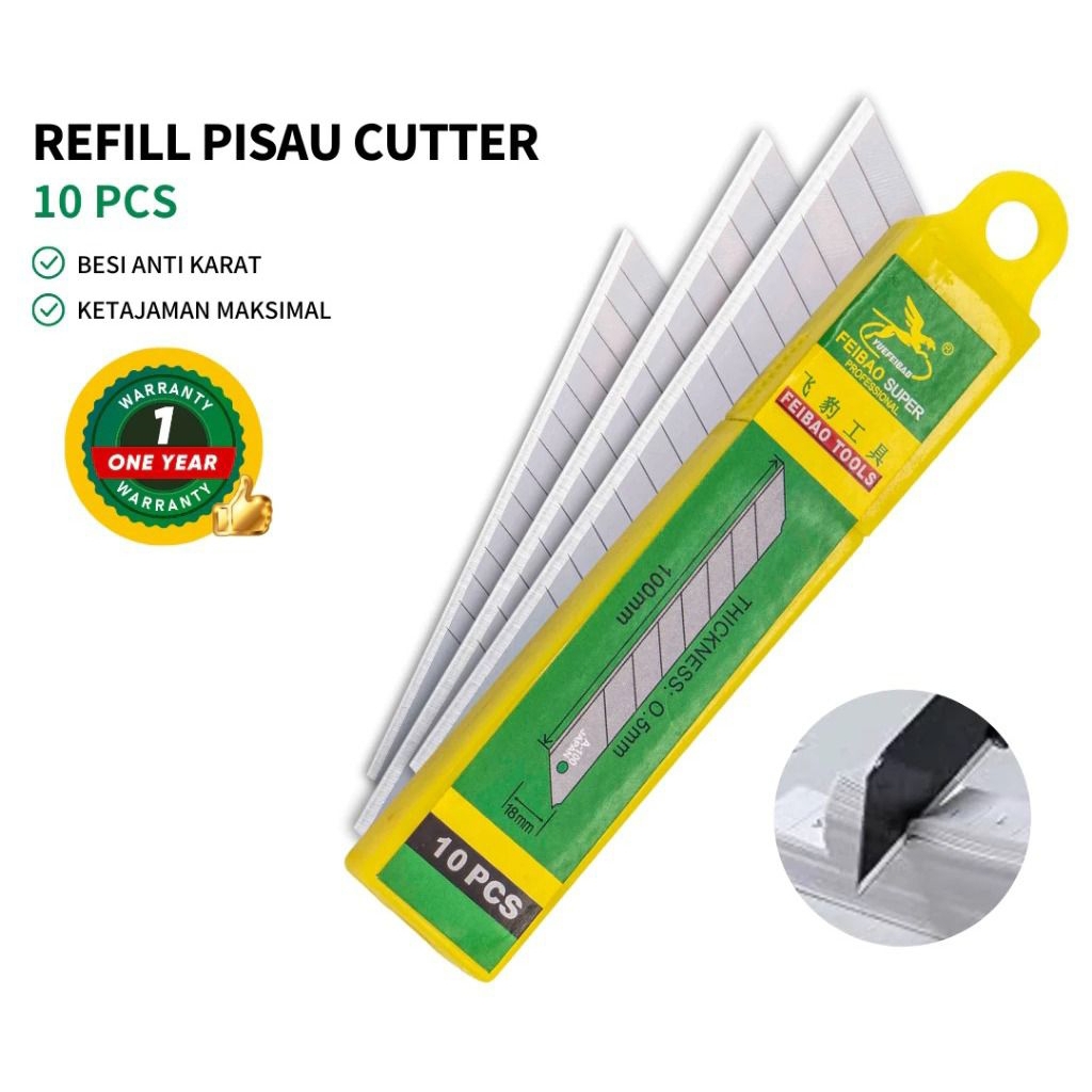 

Feibao Refil Isi Pisau Cutter / Isi Ulang Cutter / Knife Blade Refill 10 PCS / 14 Bagian / F32-0098