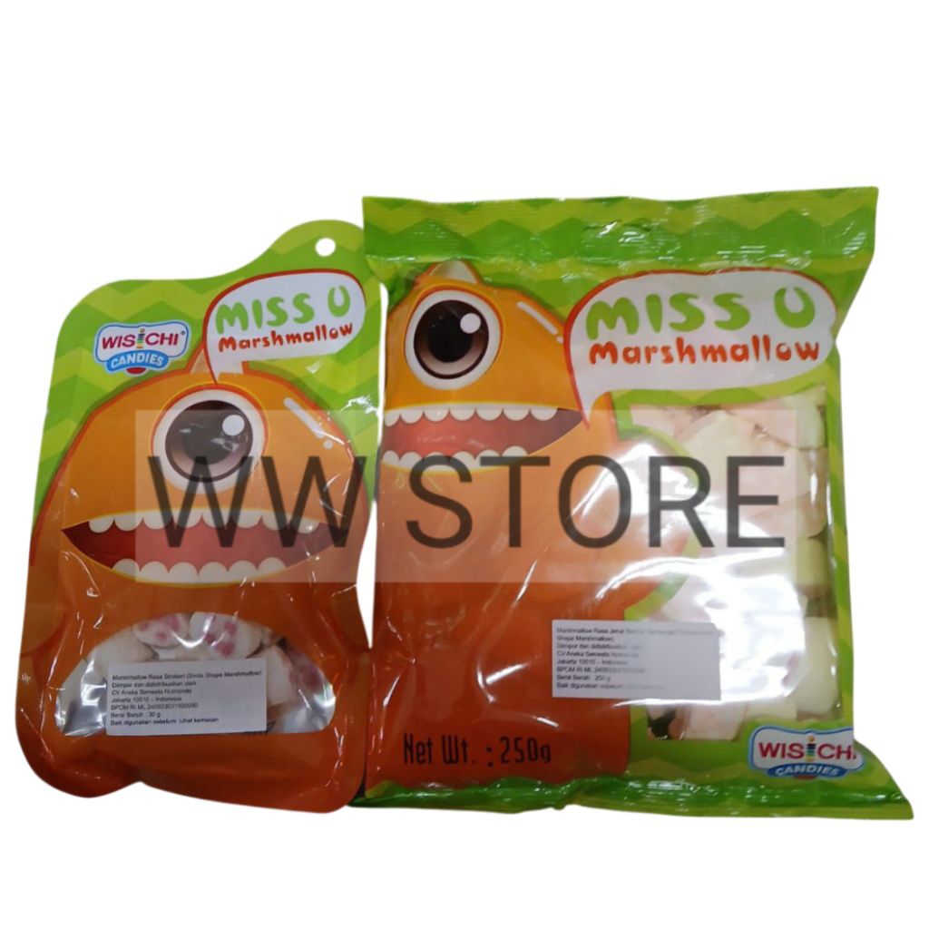 

Marshmallow rasa buah stroberi jeruk halal MUI WISCHI MISS U Orange Flavour ( Watermelon Shape ) 250g Strawberry Flavor ( Smile Shape ) 30g Marshmallows
