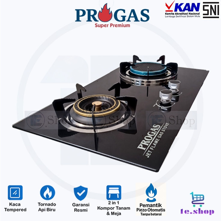 Kompor Tanam Gas 2 Tungku Kaca Mix Bara Progas