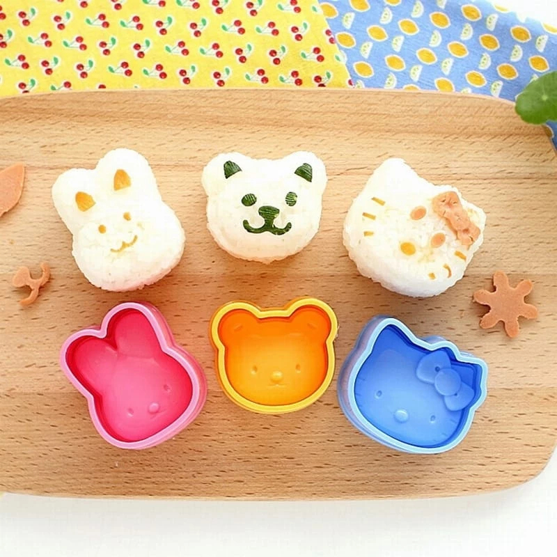 Cetakan Nasi Bulat Karakter Bola 3 Motif Kelinci Kitty Beruang Bento / Bento 3 In 1 / Rice Mold Ceta