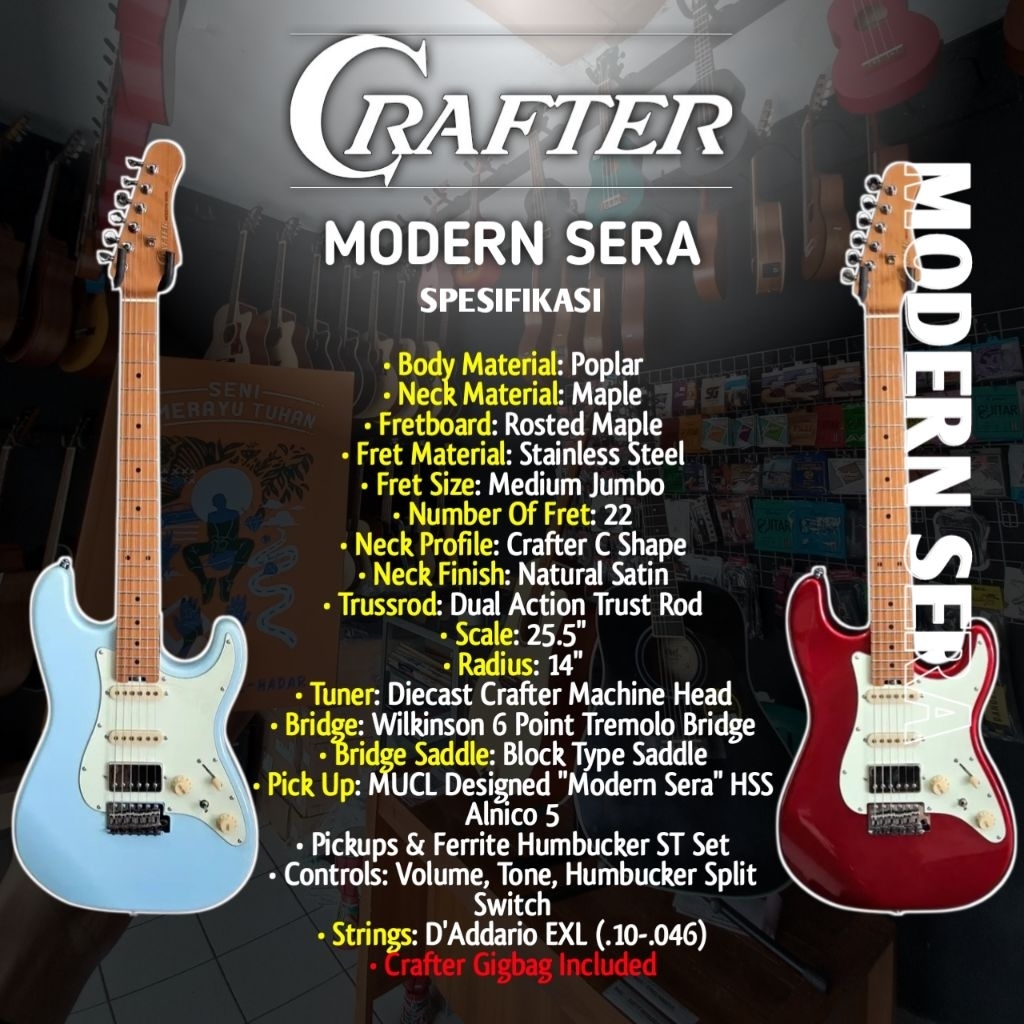 GITAR ELEKTRIK CRAFTER MODERN SERA ORIGINAL GITAR STRATOCASTER ROASTED MAPLE ORIGINAL CRAFTER