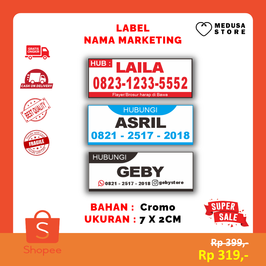 

Stiker Label Nama Marketing / Sticker Lebel Brosur dan Flyer - Bisa Custom