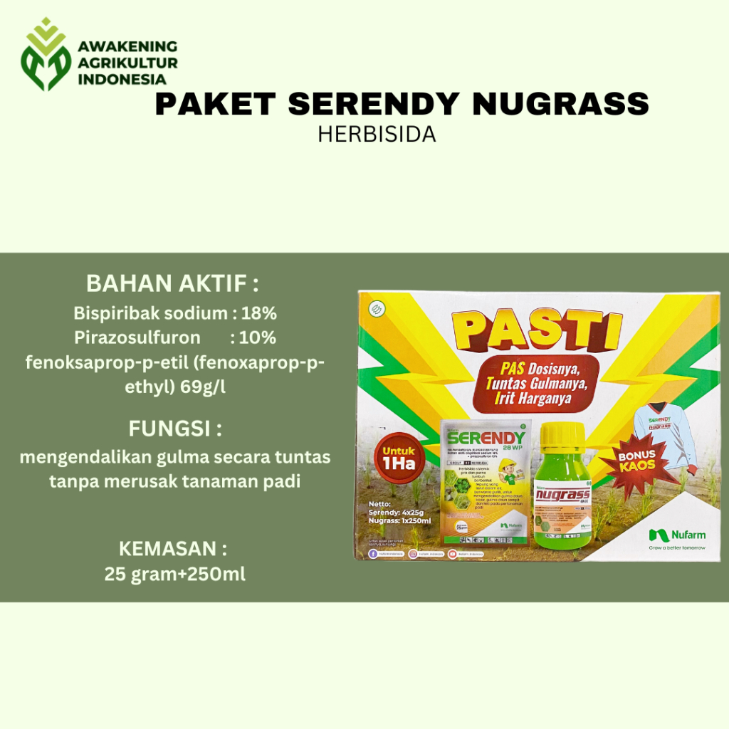 COPACK SERENDY Herbisida Padi Paket Serendy Nugrass Herbisida Selektif Nugras 250ml Bonus Kaos / Ser