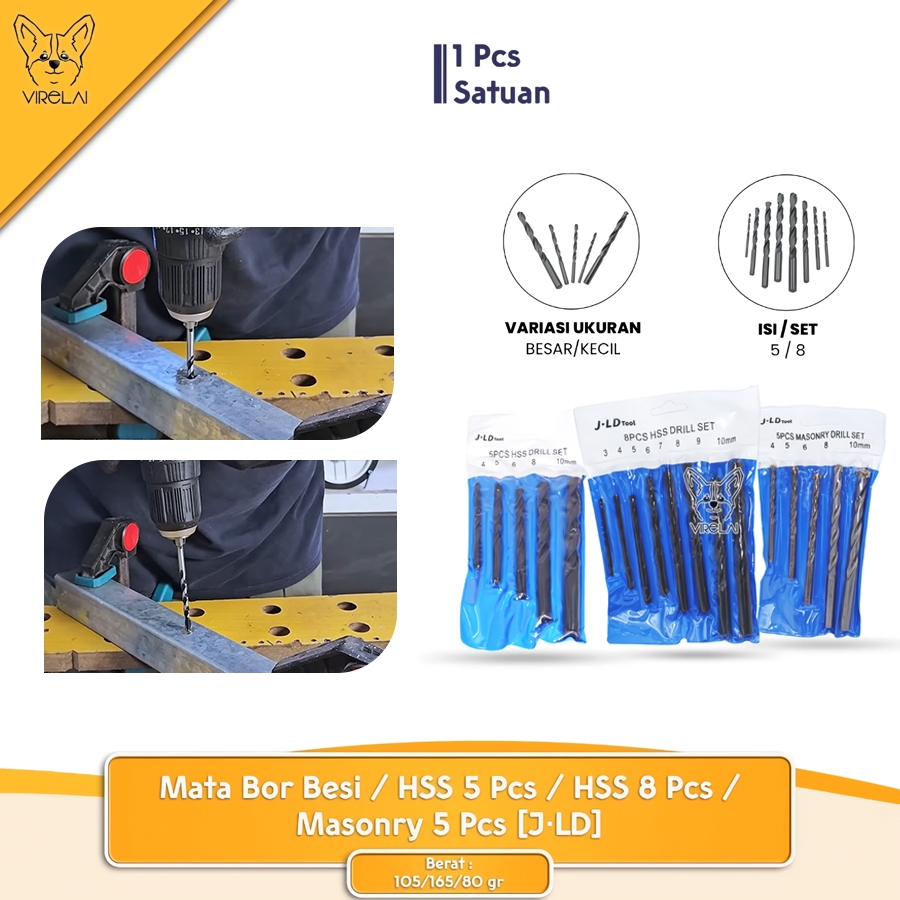 Mata Bor Besi Beton Kayu Set 5 / 8 Pcs ukuran 3-10mm Bor HSS Bor Masonry [JLD]