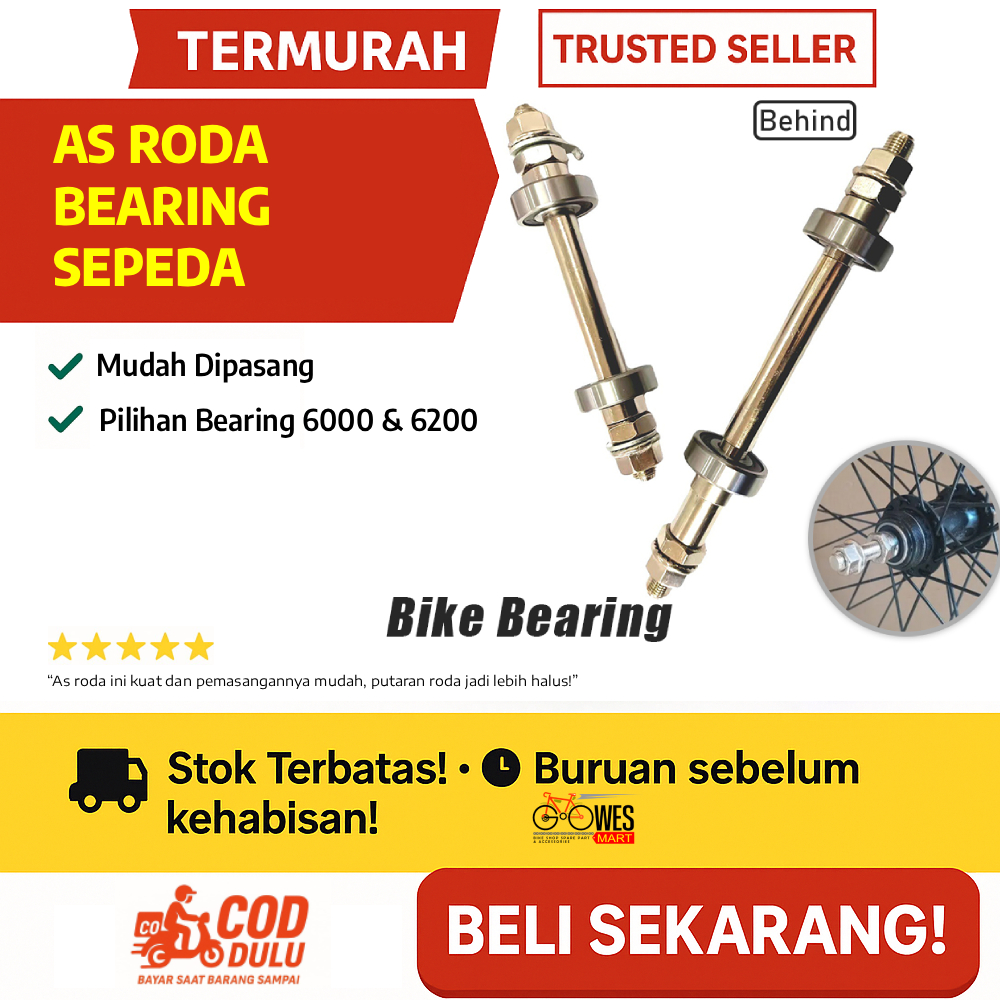 As Depan / Belakang Sepeda Gunung MTB & Bearing 6000 / 6200 | Varian Lengkap Tahan Lama
