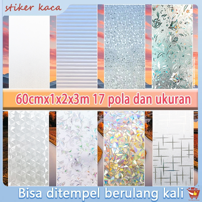 Wati Kaca inlay 3D Tahan Air film jendela sandblast L60cm/P100cm,200cm,300cm 17 pola asli berkualita