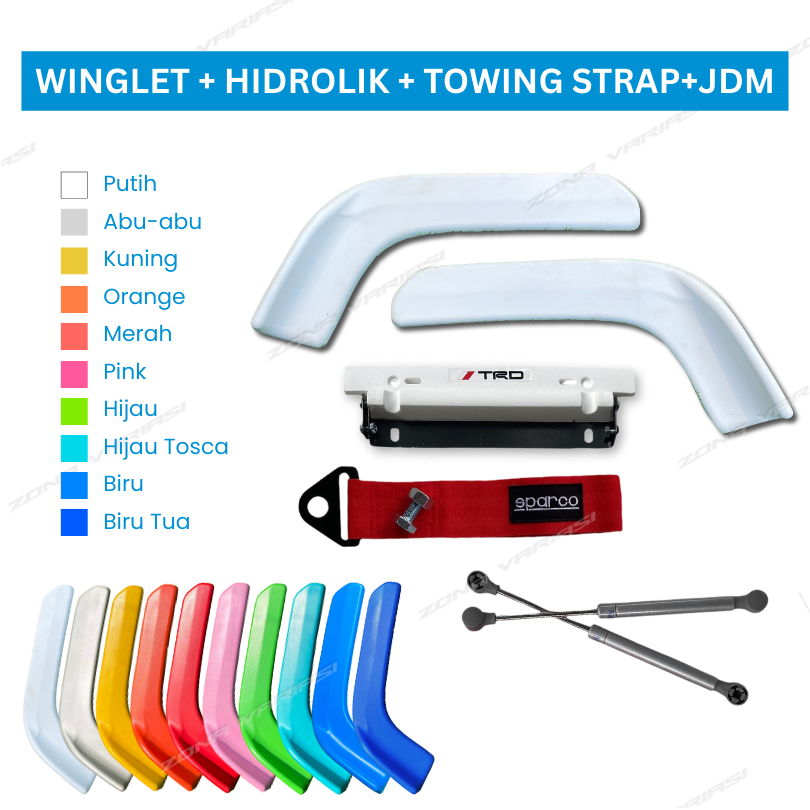 PAKET COMBO WINGLET UNIVERSAL DEPAN BUMPER WARNA MOBIL TRUK BUS BEMPER HIDROLIK STRAP PLAT JDM