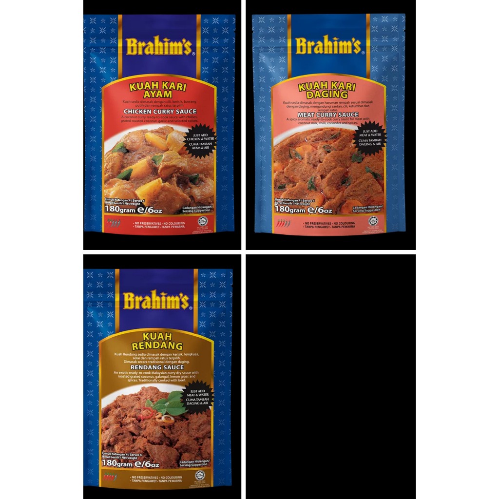 

Brahim's Kuah Kari Daging Sauce, Kuah Kari Ayam Sauce, Rendang Sauce (180g)