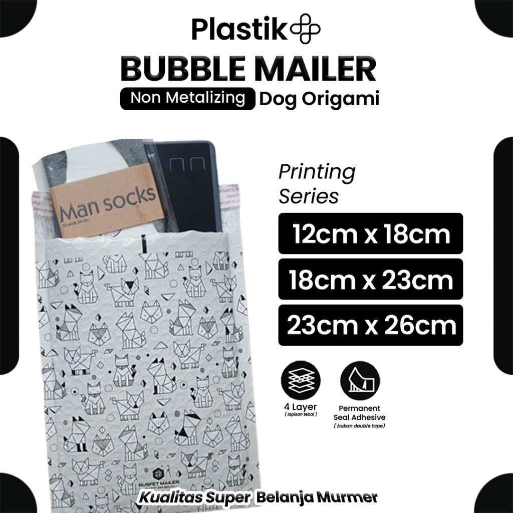 Amplop Bubble Mailer Rusfet Motif Dog Origami /Amplop Bubble Packing Murah Varian Dog Origami ecer