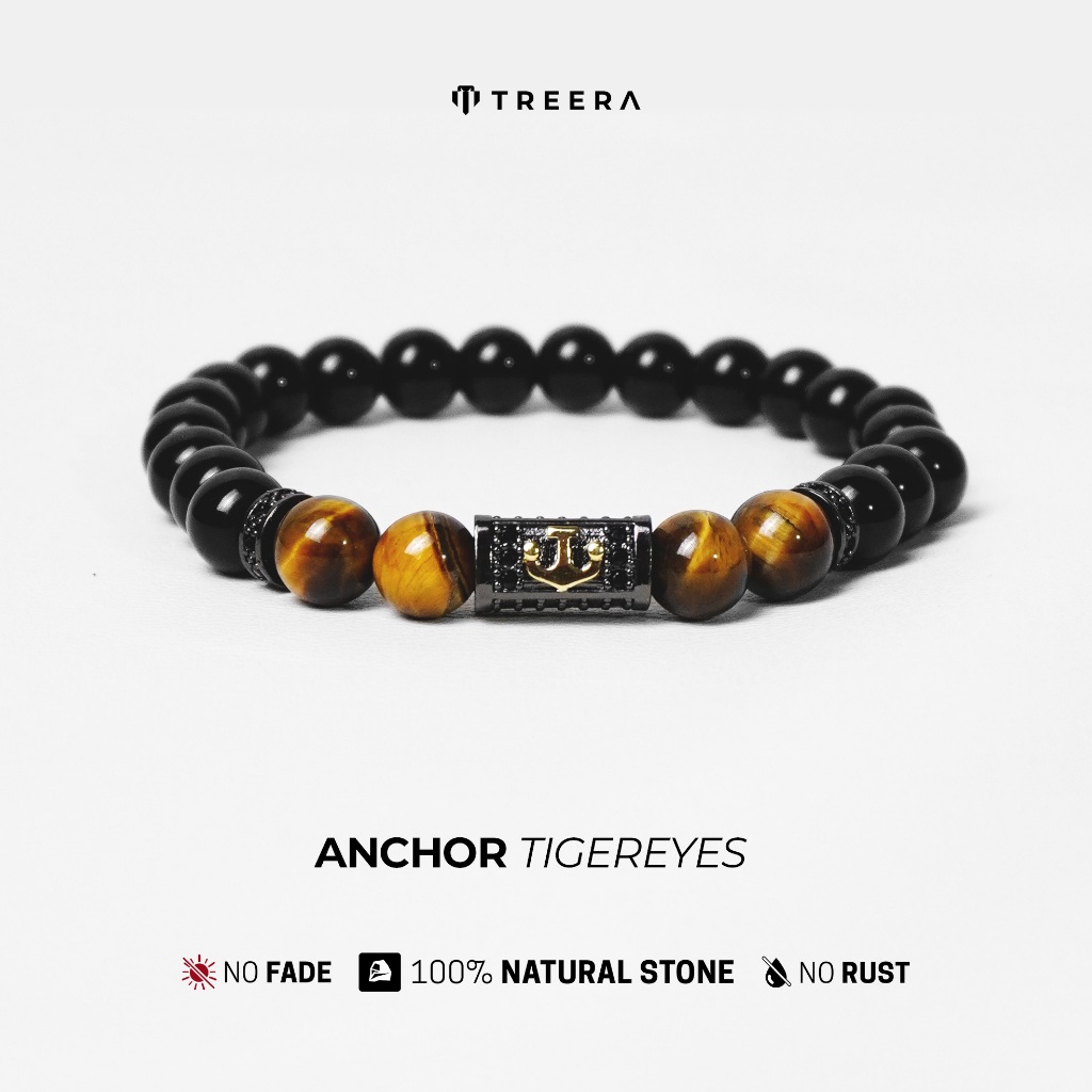 Treera Anchor Tiger Eyes Gelang Batu Premium Pria Anti Luntur Brown Black Buy 1 Get 1 Free Gift