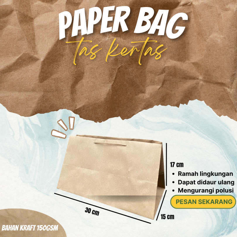 

Paper Bag / Tali Kertas / Go Green Bag Ukuran 30 x 15 x 17CM