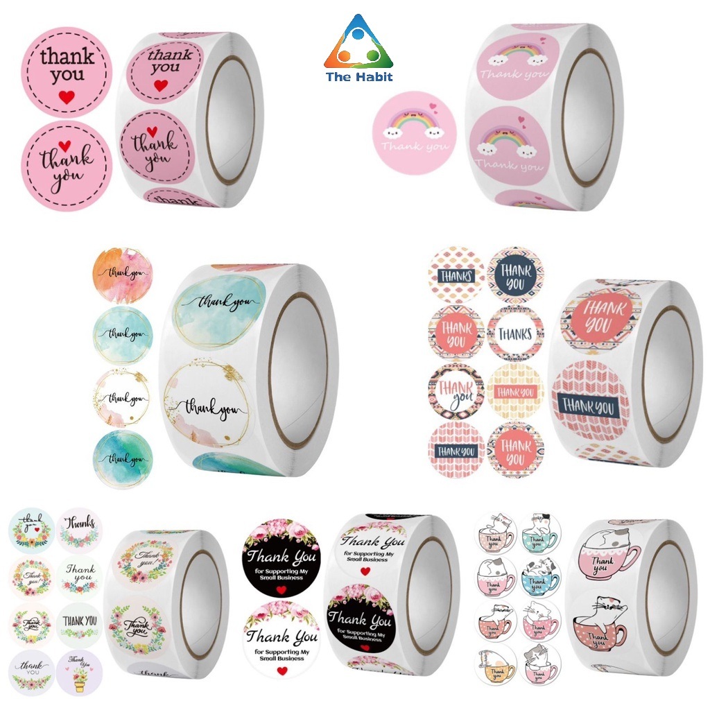 

(The Habit) Sticker Thank You Roll Isi 500 Pcs Stiker Terima Kasih Warna Self Adhesive Seal Label Roll Sticker Thank You 2Cm Tempelan Ucapan