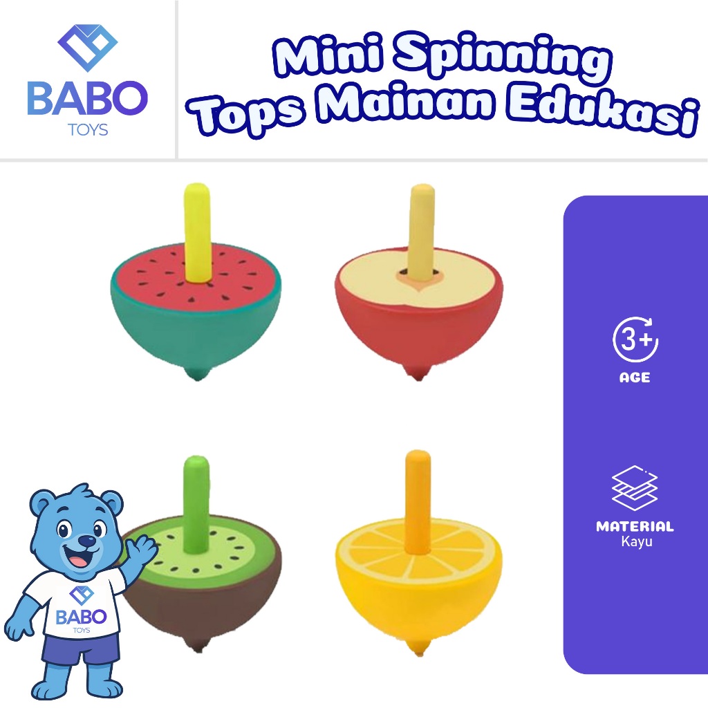 Mideer Mini Spinning Tops Mainan Edukasi Anak UMUR 3+ / Mainan Gasing Anak Model Buah dari Kayu bisa