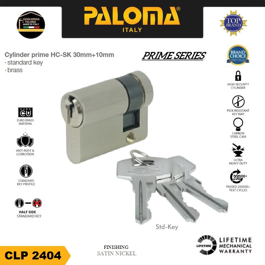 PALOMA CLP 2404 Cylinder Kunci Pintu Rumah Silinder Kamuflase Setengah Half 40MM SATIN NICKEL
