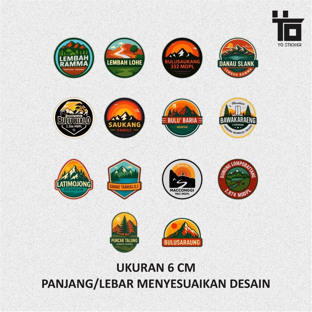 

1 PACK ISI 14 PCS/STICKER GUNUNG SULAWESI/STICKER OUTDOOR/MOUNTAIN