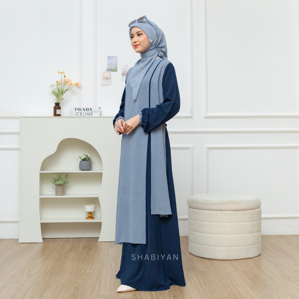 SHABIYAN-435 Gamis Remaja Wanita Model Abaya Kombinasi Layer Depan Bahan Izzara Size XS - XXL