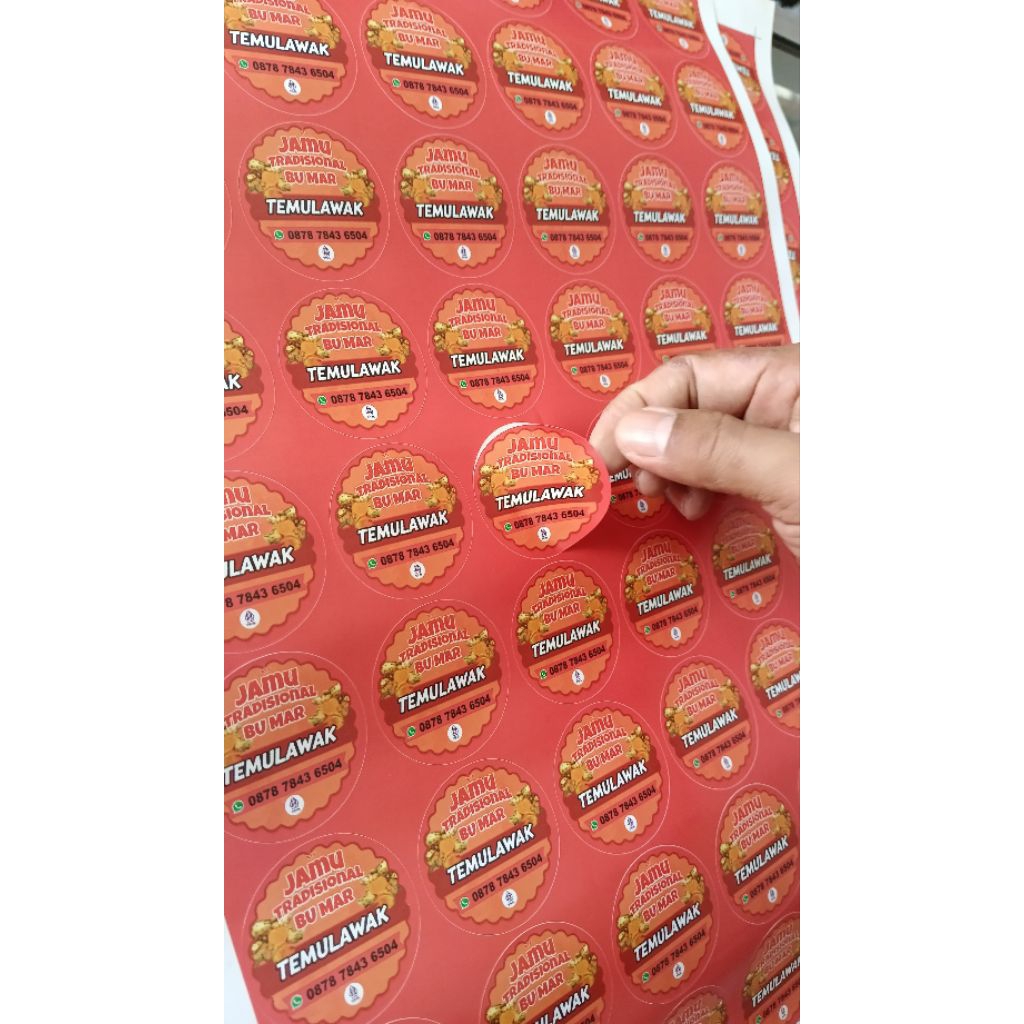 

Cetak label vinyl kemasan A3+ +cut +custom cut sesuai pola