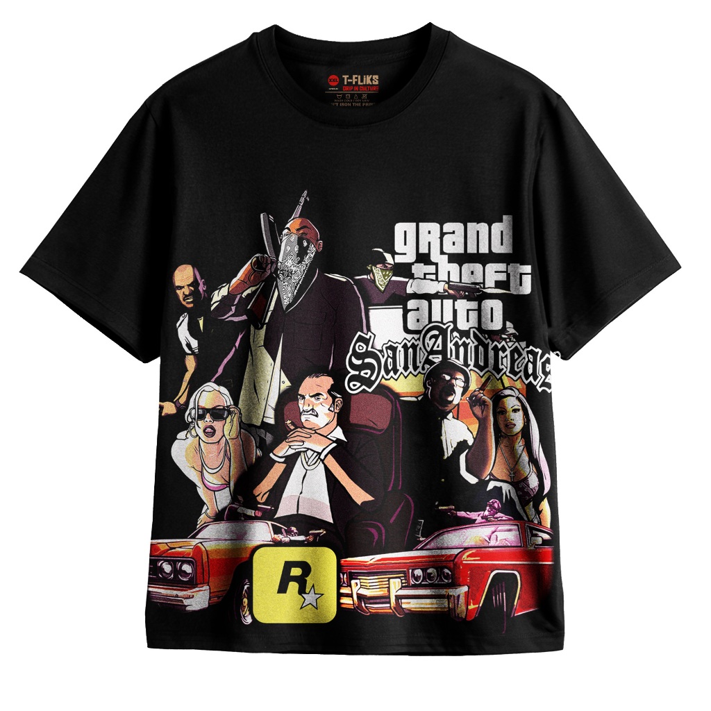 GTA SAN ANDREAS KAOS GAME TSHIRT OVERSIZE UNISEX HITAM - TFLIKS