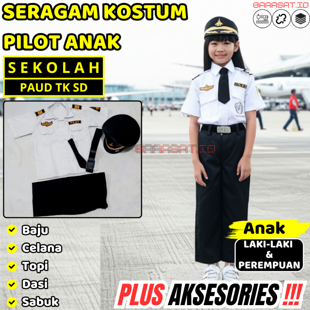 Busana Baju Pilot Anak Kostum Hari Kartini Fashion Show Lengkap Aksesories Anak Laki Perempuan