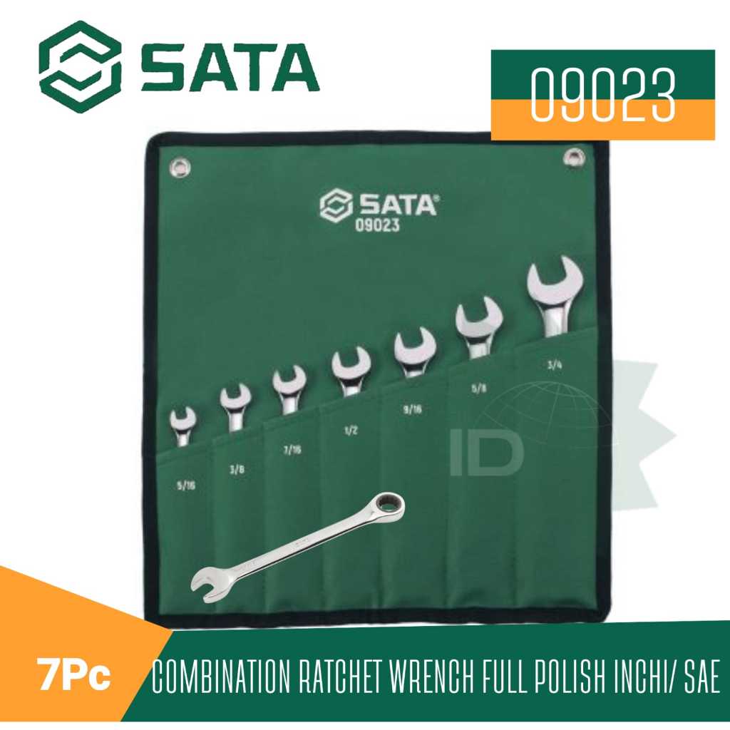 SATA Kunci Ring Pas Full Polish Inch Set 7 Pc 09023 SAE / Inch Combination Ratcheting Wrench Set