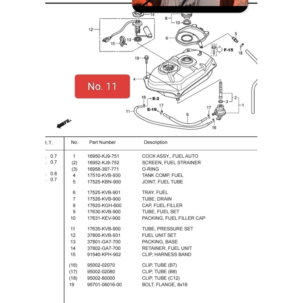 Selang isap bensin untuk motor Vario 110cc carbu number part 17635KVB900