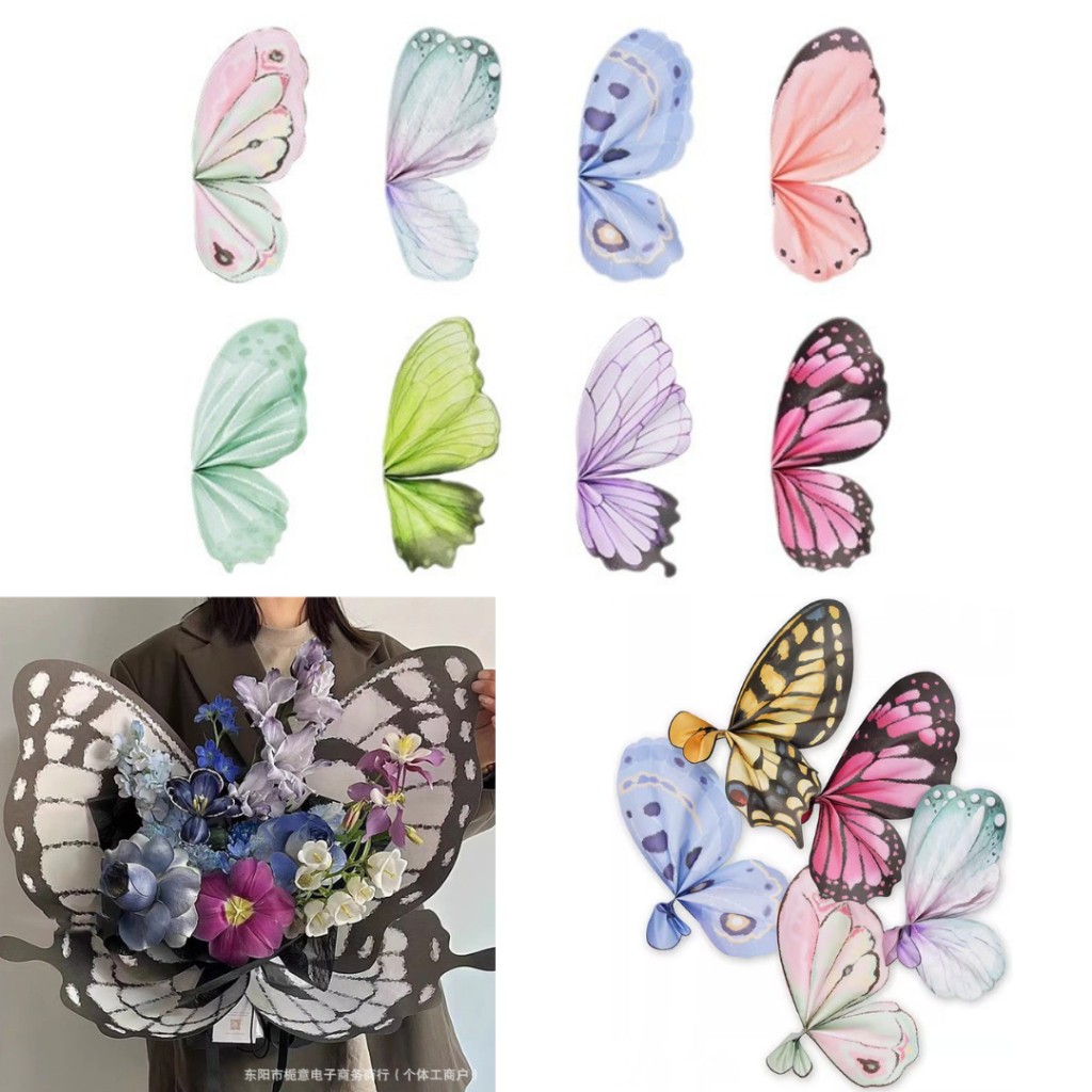 

10Set/20 Lembar Flower Wrapping Cellophane Butterfly Wings Kertas Buket Bunga Sayap Kupu Kupu