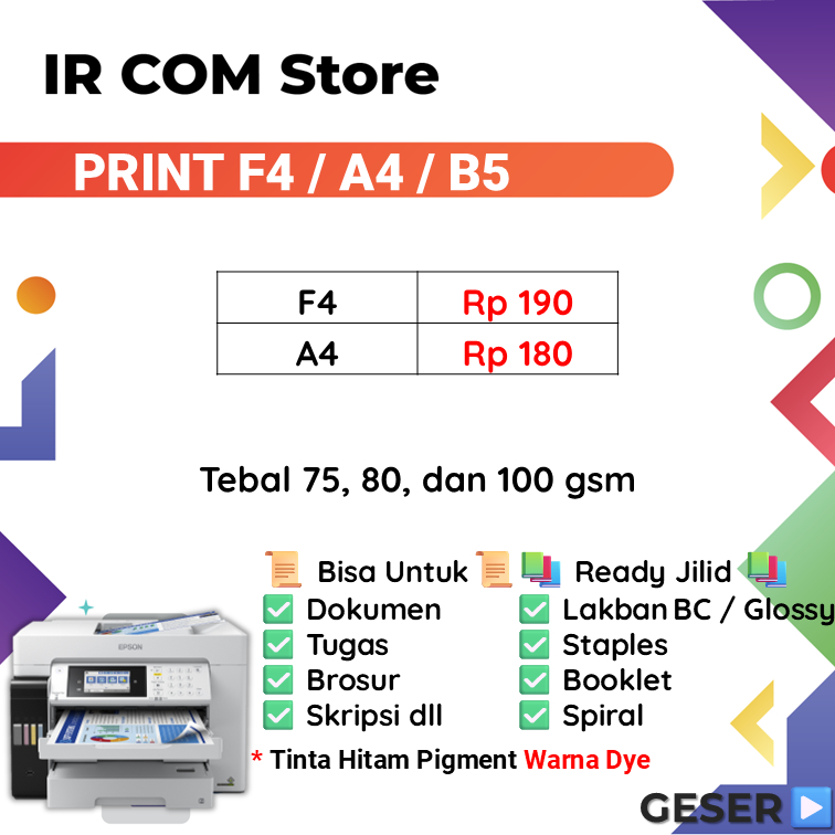 

Print F4 A4 B5 Murah 75, 80 dan 100 gsm
