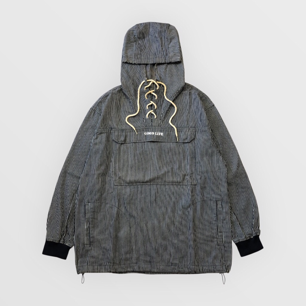 Romantic Crown Good Life Hickory Wabash Hooded Lace-Up Smock Anorak Jacket