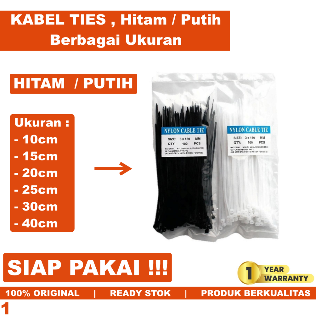 

Kabel Ties Besar 30cm 20cm 10cm 15cm 25cm Hitam Putih 100pcs Kabel Tis Kecil