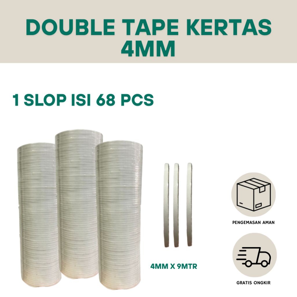 

OBRALL DOUBLE TAPE UNDANGAN 4MM - LEM KERTAS TIMBAL BALIKI UKURAN 4MM SUPER MURAH