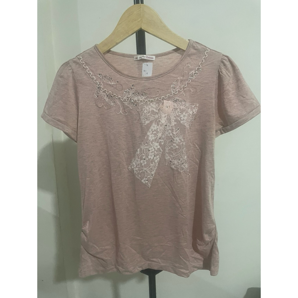 Baju preloved atasan motif pita cantik perempuan cewek blouse
