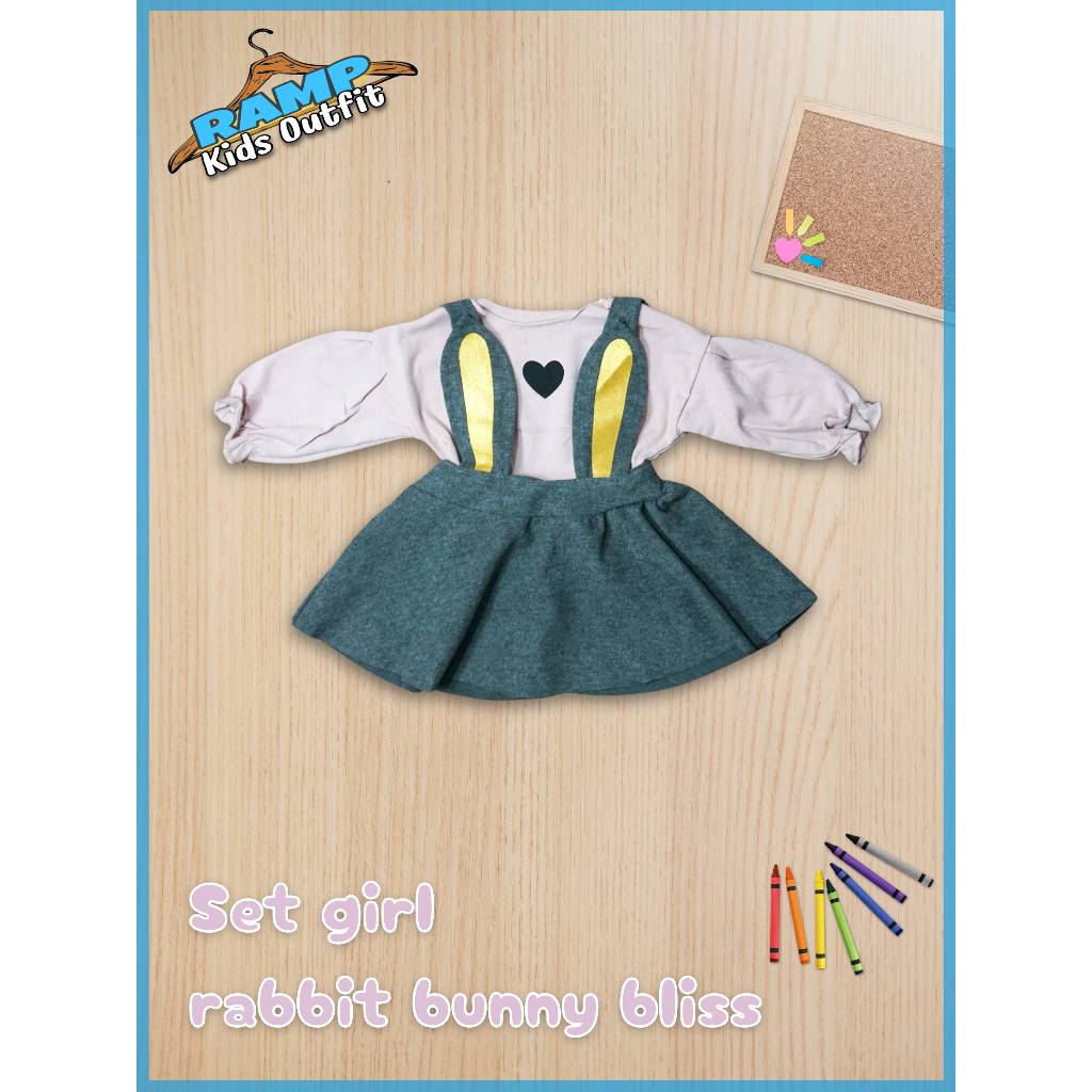 setelan anak perempuan | setelan lengan panjang rok jumpsuit | Set girl rabbit bunny bliss ball 550-