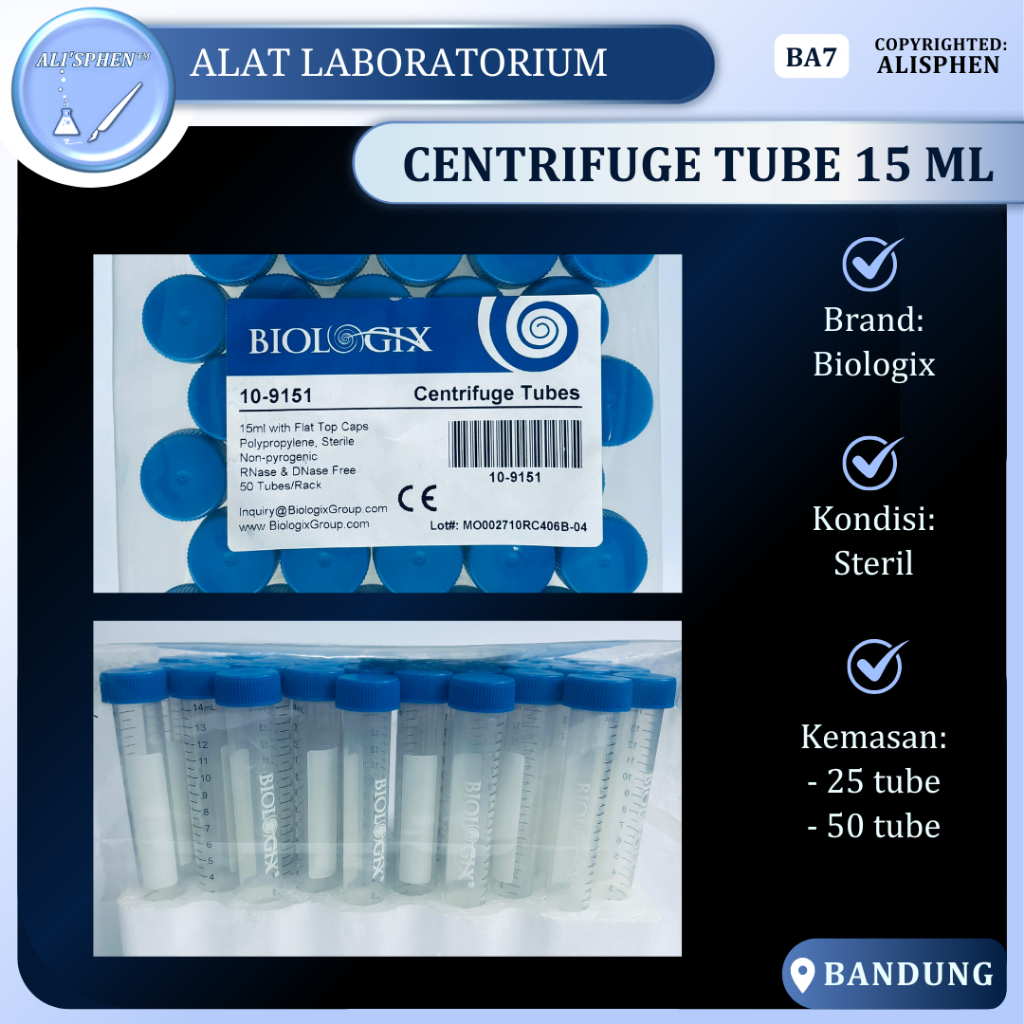 [BA7] Centrifuge Tube 15 ml | 25 dan 50 pcs | Falcon Tube | Tabung Sentrifugasi | Biologix