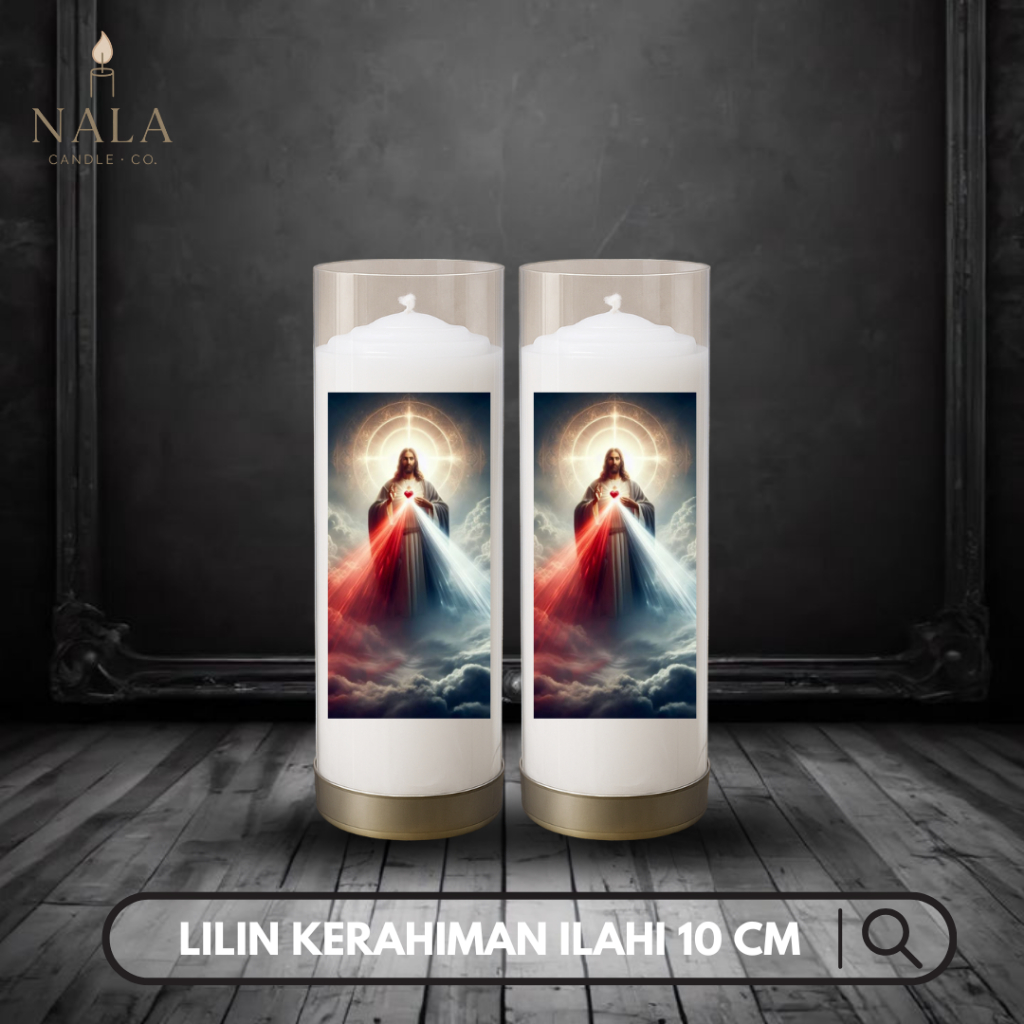 Lilin Doa Katolik Altar – Devosi Koronka Yesus Kerahiman Ilahi Putih 10 cm Gambar 4