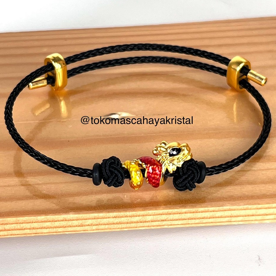 Gelang Tali Emas Charm Naga Lilit Merah(Kokoh)/Dragon Full Badan 24k HK Hongkong 999%- Gold Bracelet
