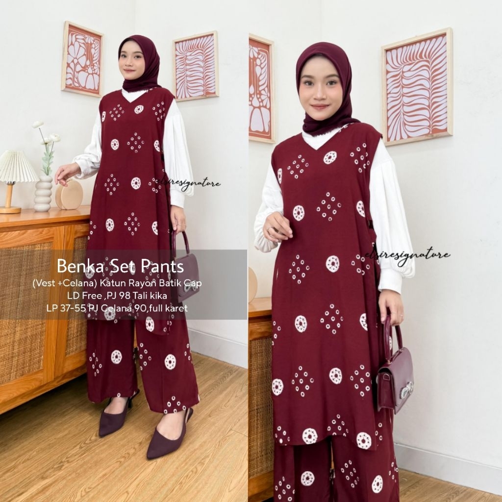 ELSIRESTORE.ID Benka Set Elsire Vest Batik Katun Minara Kanya Oneset Set Wanita Set Celana Setcel ES